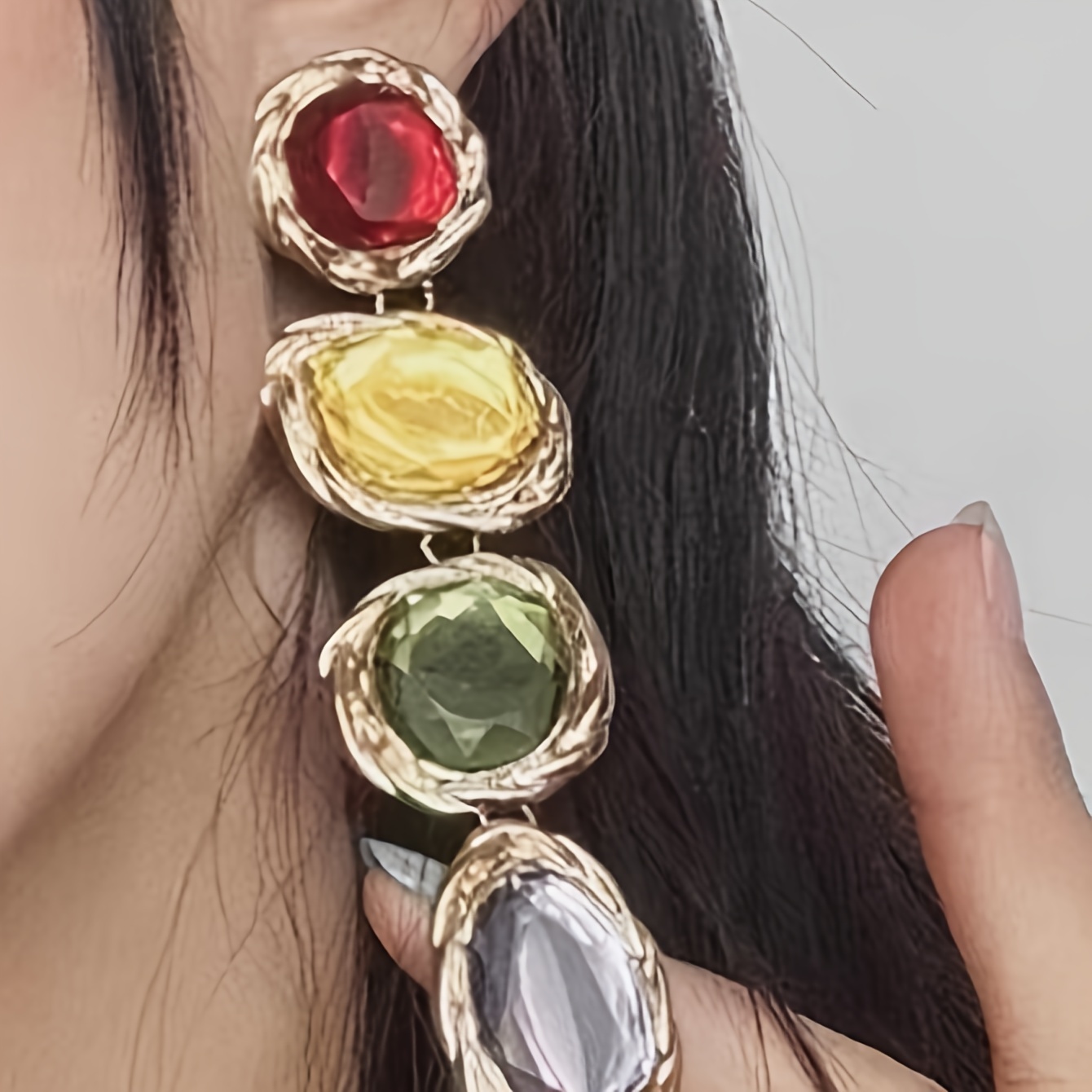 Image of 2ps European And Temperament Versatile Retro Colorful Bohemian Baroque Geometric Three-dimensional Long Tassel Earrings Ear Studs Earrings