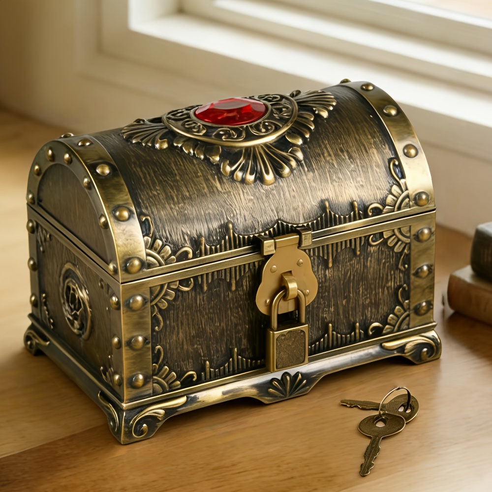 TEMU Pirate With Lock And Key Vintage-style Jewelry Storage Box For Jewelry, Brooches, Keepsakes, Letters Decorative Storage Box | Perfect For