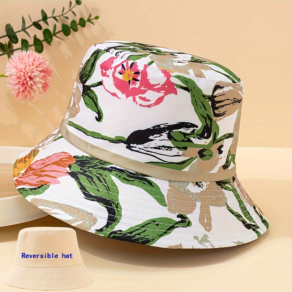 

Women's Floral Print Reversible Bucket Hat, Multi-color Sun Protection Outdoor Basin Hat With Wide Brim For Dual-wear Style