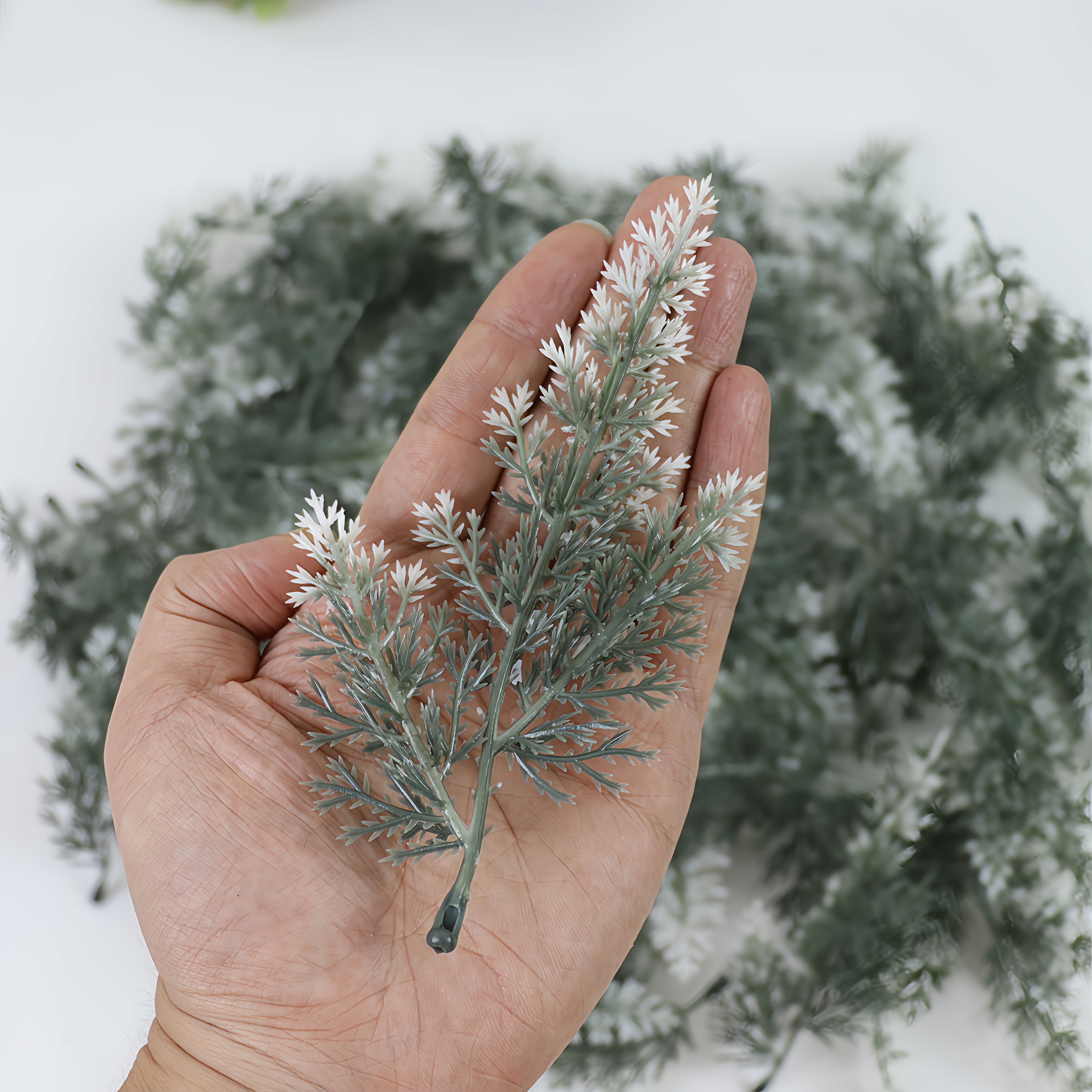 TEMU 19pcs, Artificial Simulated Snow Melting Pine Needles And Branches, (5.7 Inches) Gray-green Gradient Plastic Leaves, Christmas Tree, Christmas