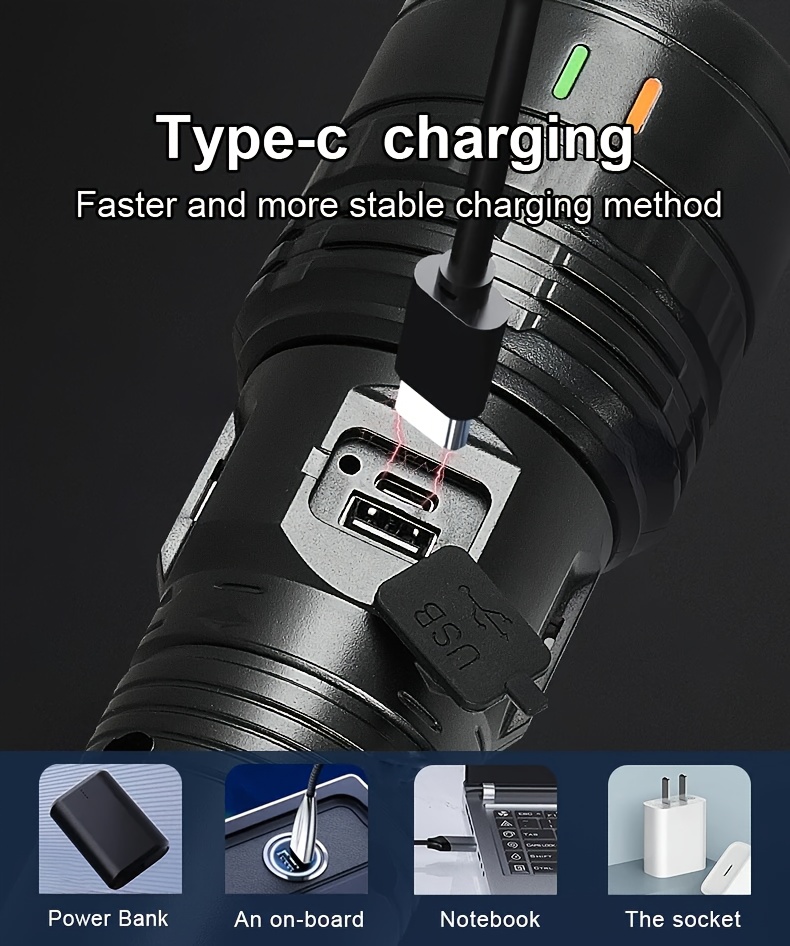 powerful led adjustable telescopic flashlight with  , usb charging, large capacity battery, multiple   switchable, suitable for going out, patrolling, camping, fishing, mountaineering, gifts, emergency use details 5