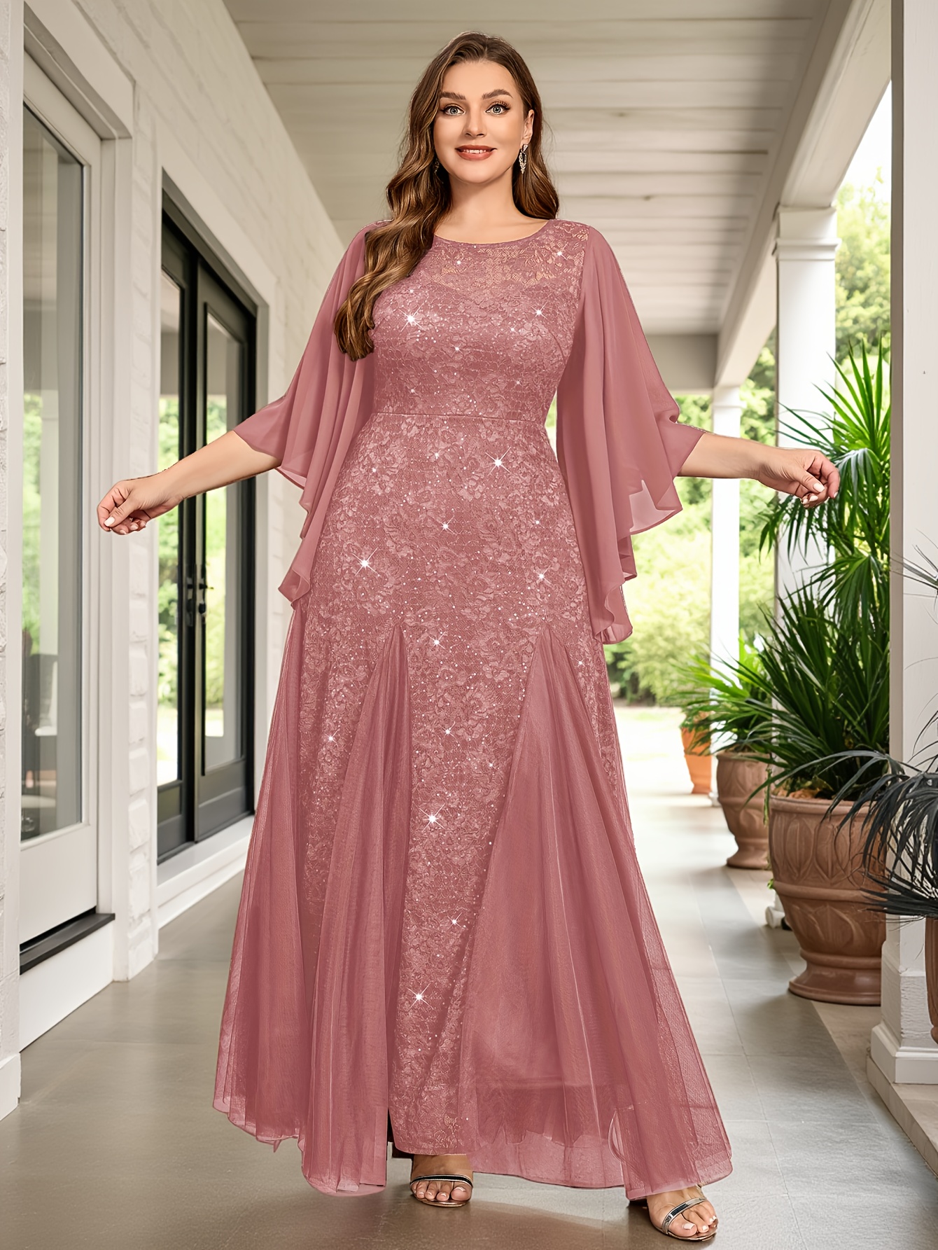 plus size plus size plus elegant chiffon sleeve - Temu United Kingdom