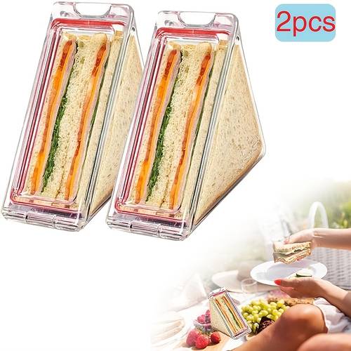 2pcs reusable triangular sandwich containers durable plastic easy for lunches picnics office outdoor use high quality food storage containers picnic essentials clear container reusable sandwich box lunch box