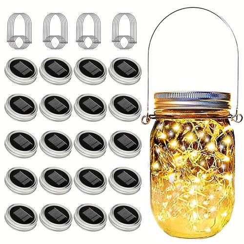 20pcs solar mason can lid light multi color led string fairy firefly can lid light 3 colors including 20 hooks excluding cans most suitable for mason can decoration ip65 christmas garden decoration 20 6pcs
