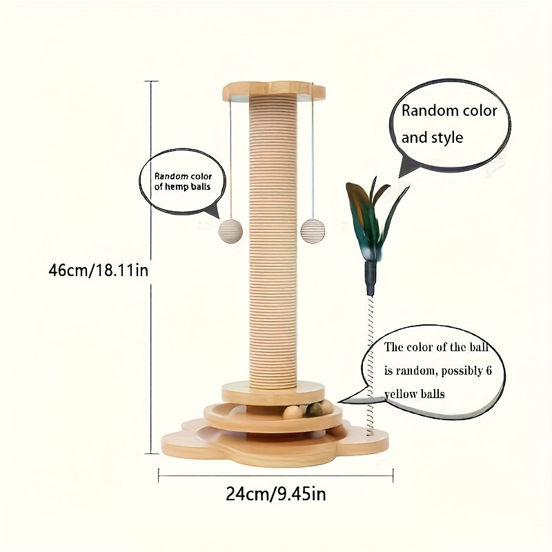 Solid Wood Cat Turntable Scratching Post. Cat Teaser Wand With Artificial Feathers (color Sent ). Cat Scratching Board. Durable Cat Toy. Sisal Cat Climbing Frame With Turntable