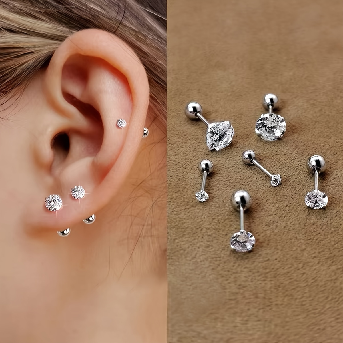 1 pair or 4 pair pack stainless steel four prong round synthetic zirconia elastic stud earrings suitable for unisex for men women minimalist casual attire valentine gift year round wearable no plating