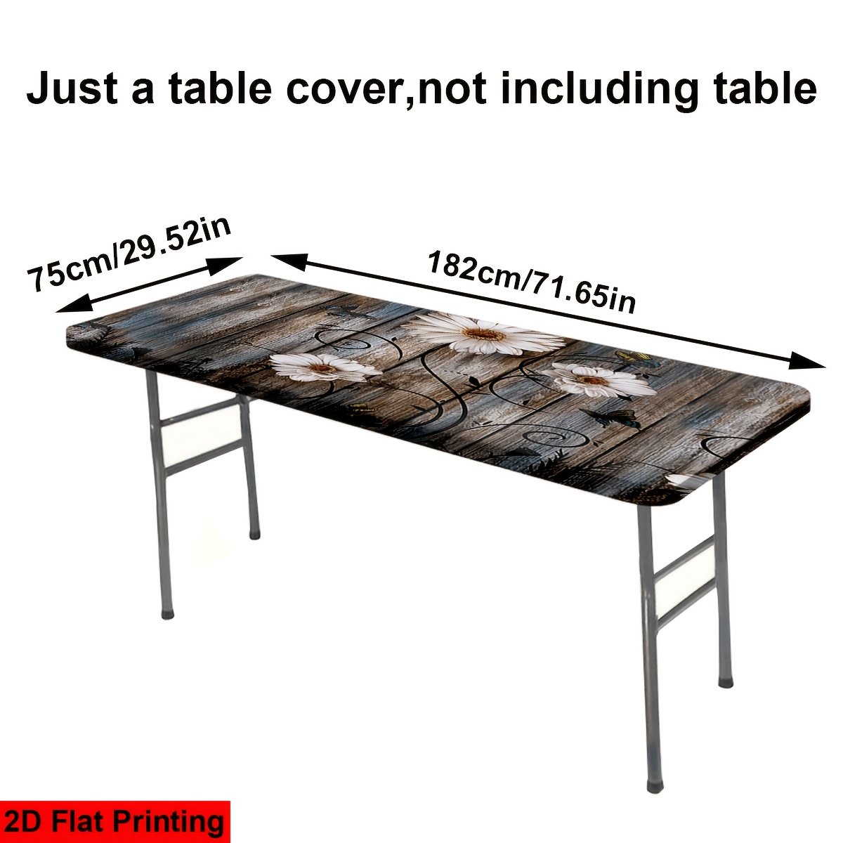 E-shop 4/6 Fuß Weißes Gänseblümchen-Druck Stretch-Tischdecke, Waschbare Außentischabdeckung mit Elastischen Rändern, Strapazierfähiges Polyester für