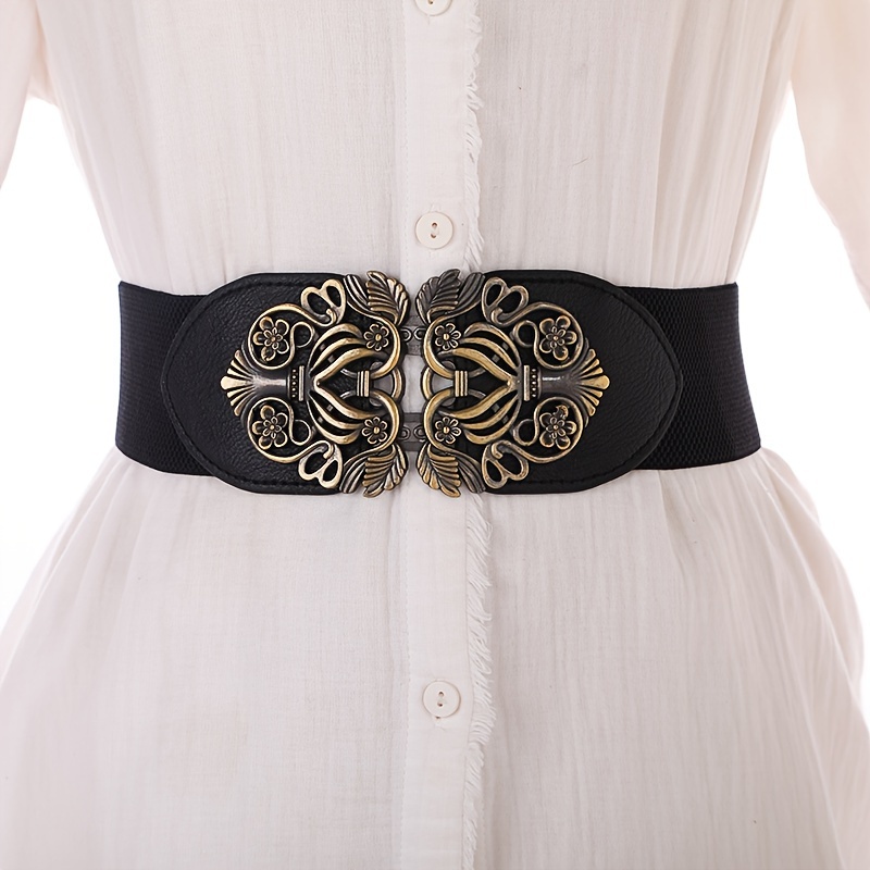 

Black Elastic Elastic Belt With Retro Style Metal Buckle, Ladies Dress Belts Waist Accessory For Women