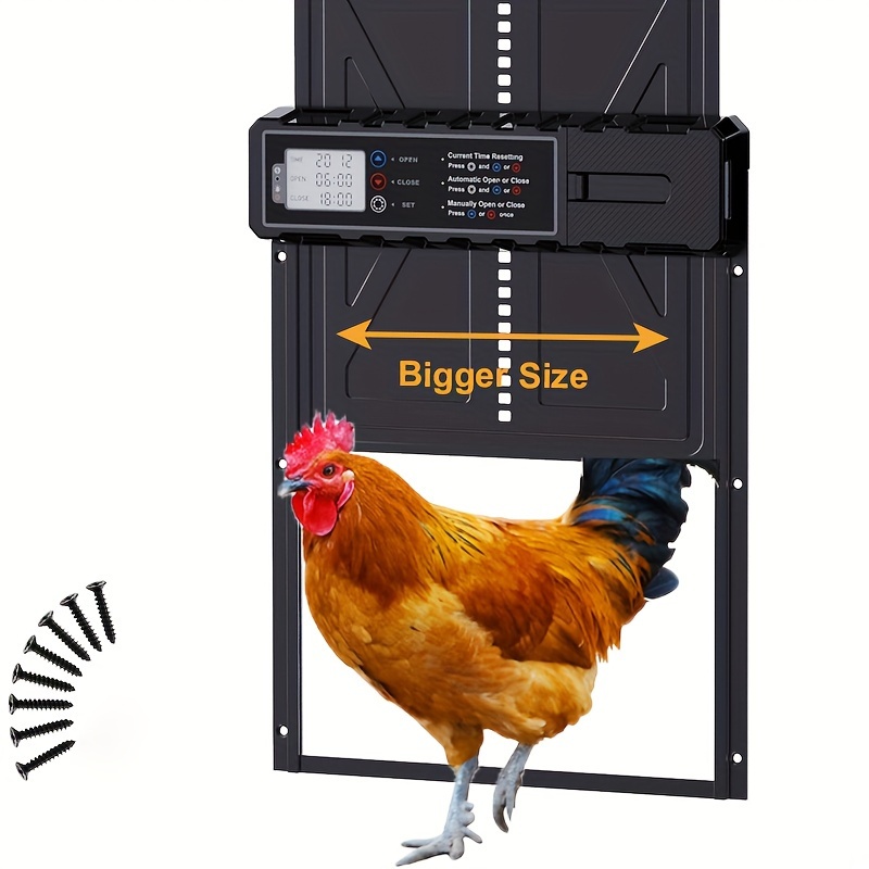 Porte Automatique Pour Poulailler CLIUNT - Minuterie LCD, Alimentation Piles, étanche IP45, Dimensions 33x24x5.5 Cm