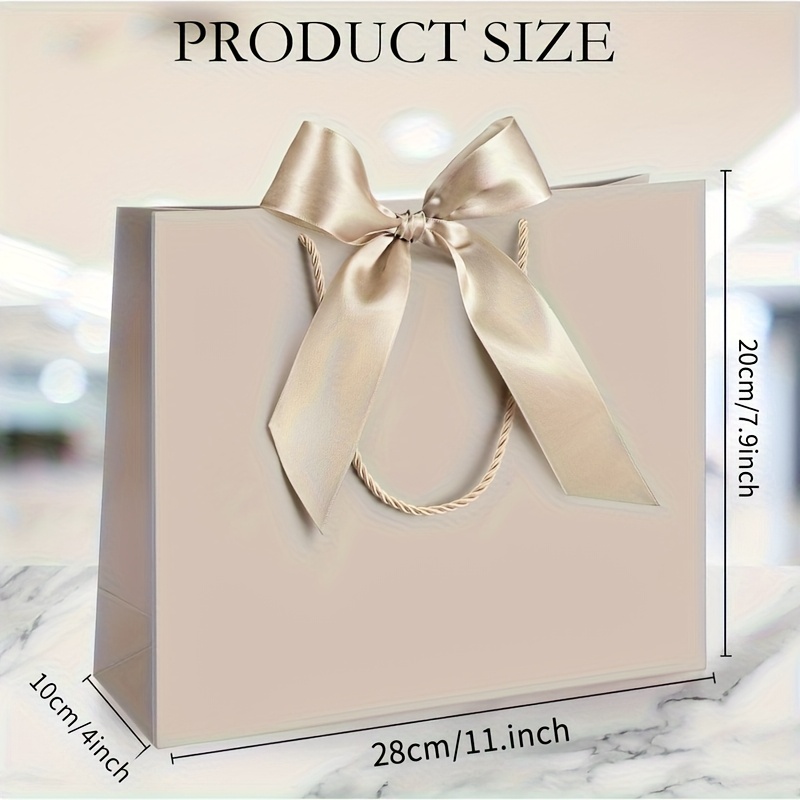 TEMU 8pcs Sacs Cadeaux Beige Élégant "", Sacs Cadeaux en Papier, Sacs de Courses avec Nœud Doré - Pliables, Compressibles, avec Poignées, pour ,