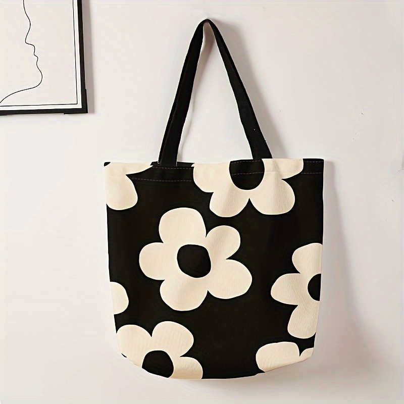 TEMU Large Print Tote Bag For Women, Durable Polyester Shoulder Shopping Bag, Reusable Casual Tote No Closure And Unpainted - Versatile Carryall