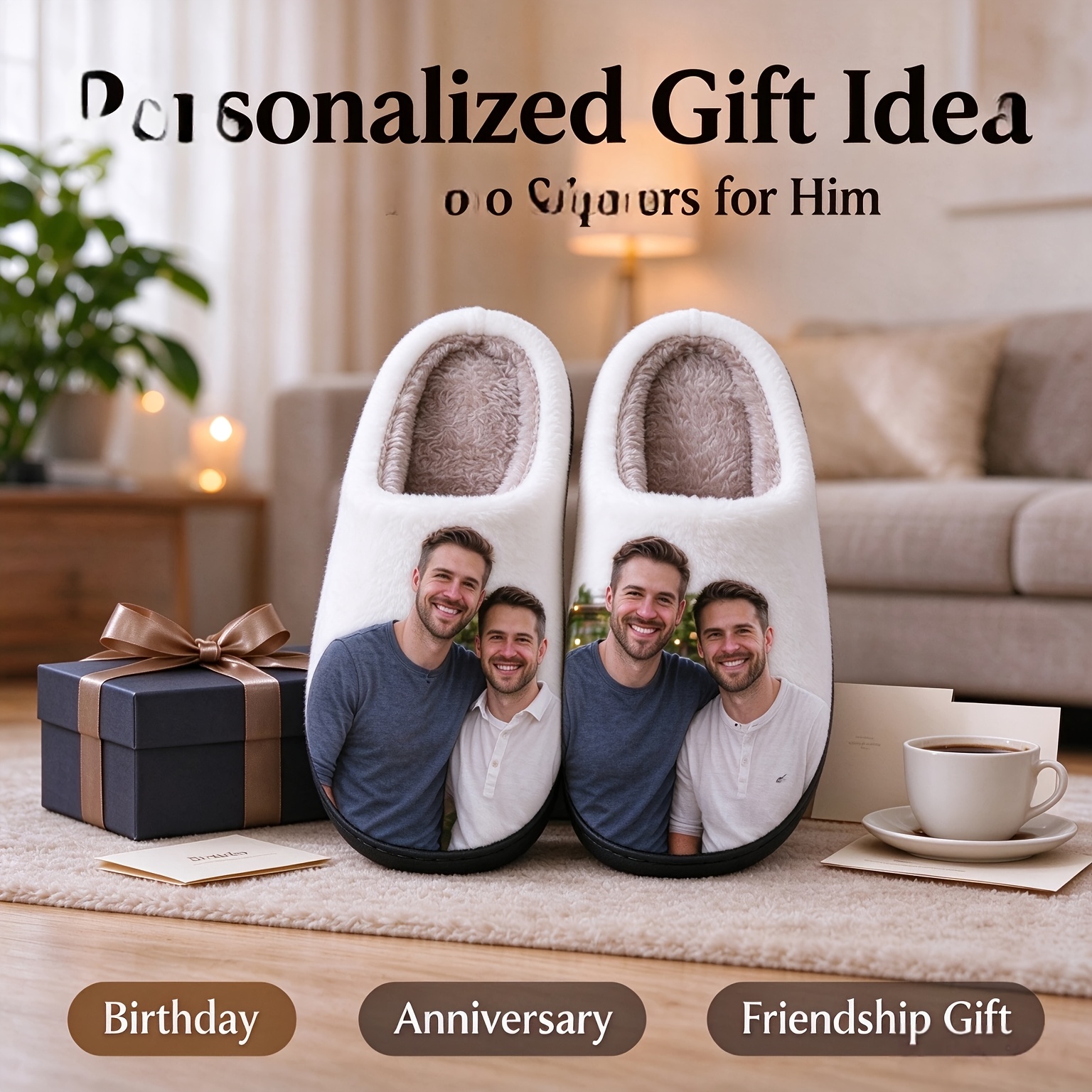 TEMU Personalized Photo Customization Indoor Slippers, Your Own Pictures Or Text, Custom Printed Lightweight Autumn Winter Shoes, A Unique Gift For
