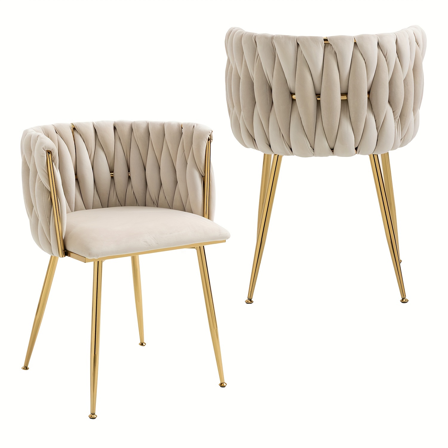 

Velvet Dining Chairs Set Of 2, Woven Upholstered Dining Chairs With Gold Metal Legs, Modern Accent Chairs For Living Room, Dining Room, Kitchen
