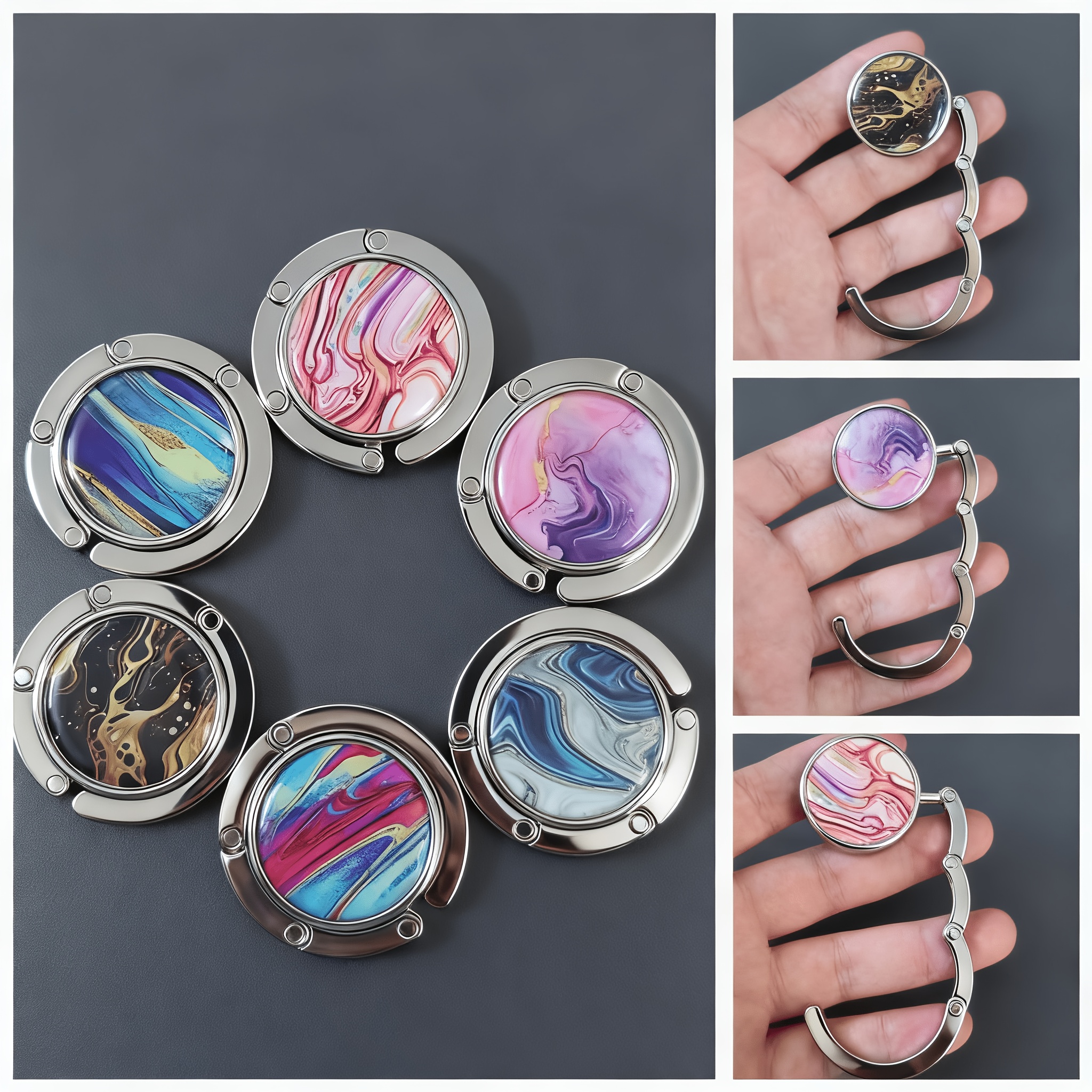 Portable Bag Hook with Colorful Flowing Sand Patterns