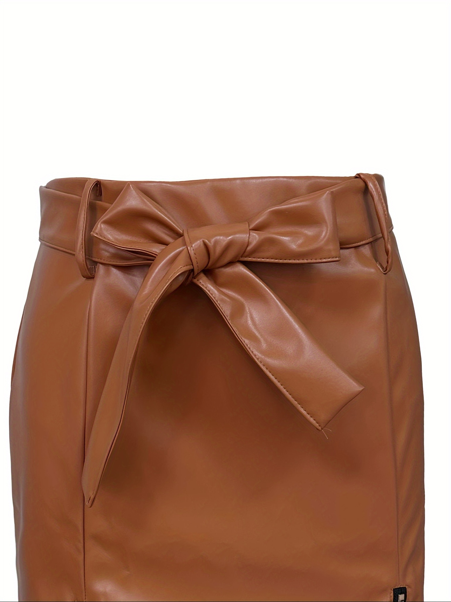 Solid Color Bow Front Skirt Casual Zipper Skinny Skirt - Temu