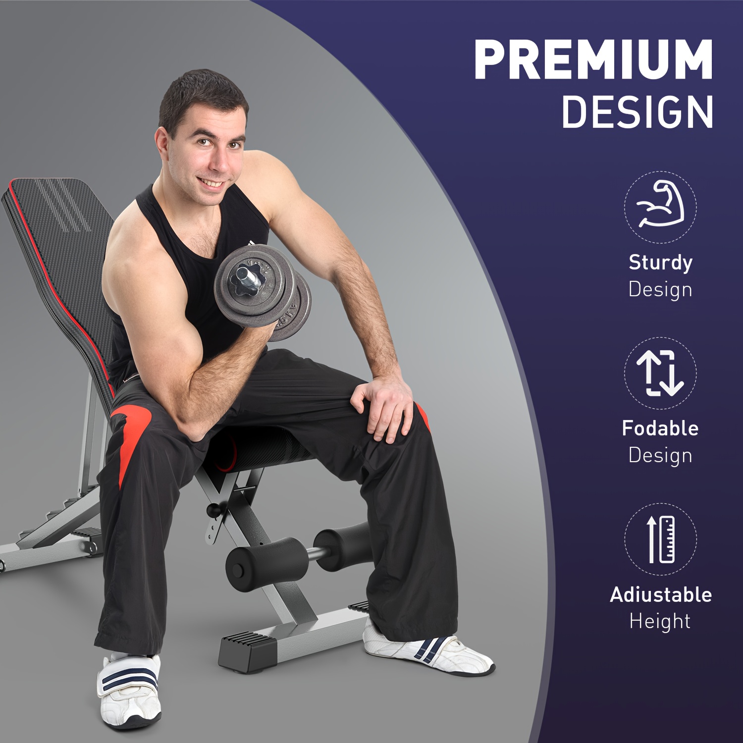 adjustable incline   weight bench with flat press full   bench suitable for bench press chest press   dips heavy duty portable workout equipment with fast adjust system pu cushioning details 5