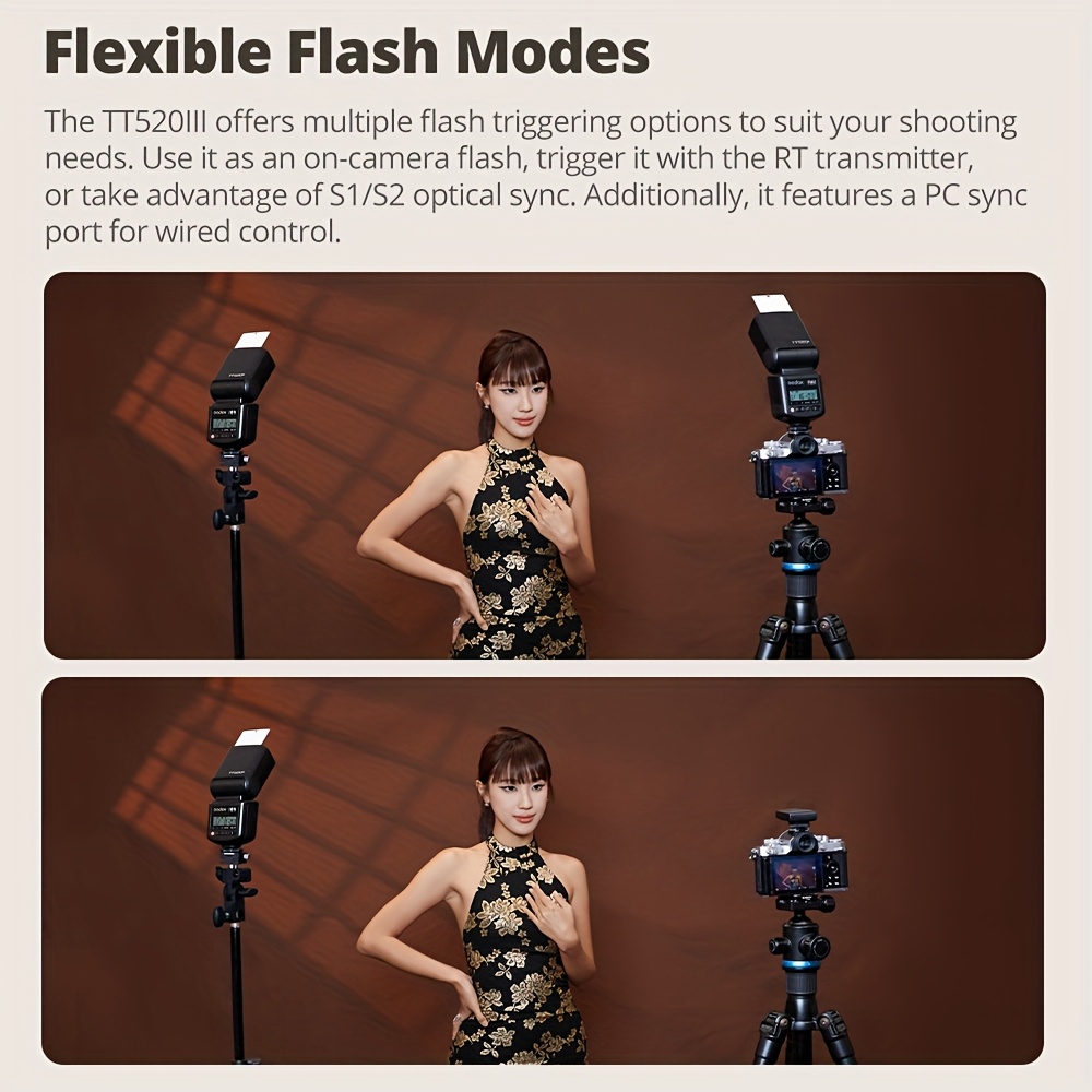  tt520 iii flash per fotocamera, ricevitore integrato e trasmettitore rt, modalità s1/s2, 8 di potenza, compatibile con fotocamere nikon pentax (tt520ii aggiornato) Dettagli dell'articolo 2