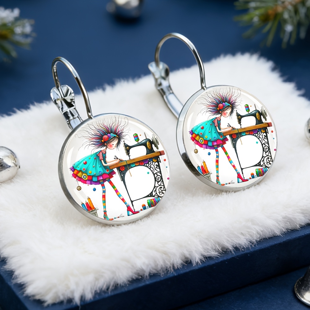TEMU Colorful Sewing Female French Earrings, Alloy Material, Glass Inlaid, Women's Fashion Gifts, Suitable For Daily Wear With Exquisite Earrings