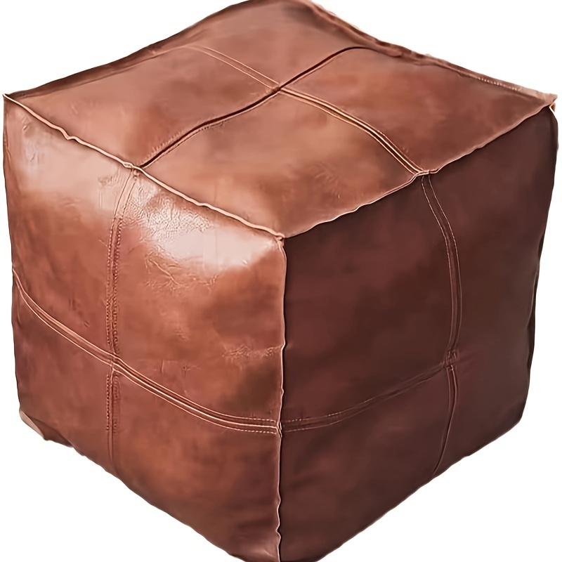 

1pc Pouf Ottoman, Unstuffed Ottoman Pouf Cover, Handmade Outdoor Pouf Faux Pu Leather Moroccan, Brown 17.7" Square, Ottoman For Living Room Balcony Office Outdoor For Christmas Decorations Gift