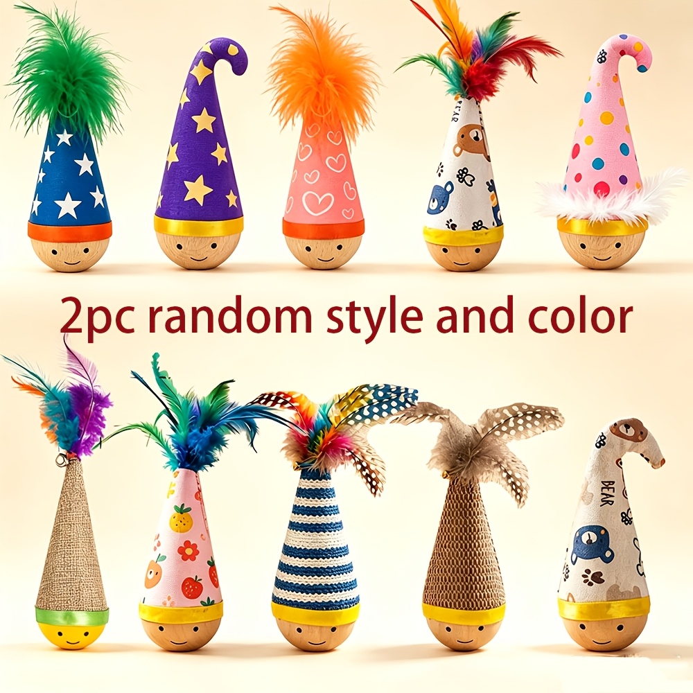 TEMU 2pcs Cartoon Printed Cat Tumbler Cat Toys, Random Style, Random Color, Consuming Cat's Energy, Owner's Time, Durable Base, Interactive Teaser