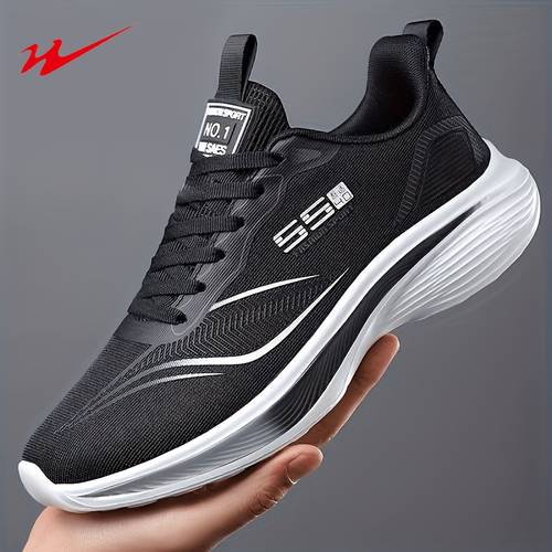 varebillede herresneakers med pasform og tåboks - åndbare mesh-sneakers egnet til løb, vandring, fitness & udendørs, blød skridsikker stødabsorberende sål, pu-polstring, lavtop med snørebånd til fitness, tennis, gåture - plusstørrelse tilgængelig i 3 farver