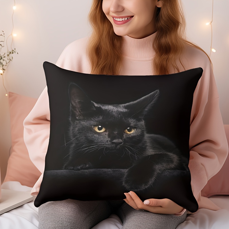 2pcs ultra soft black cat print pillowcases   cat lovers ideal for bedroom living room   pillow inserts not included picture sofa decoration details 9