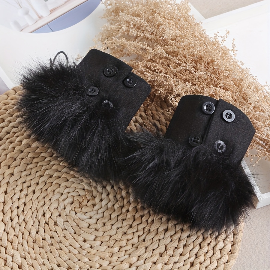 E-shop 1 Paar Damen Plüschbesatz Knopf Dekor Süße Niedliche Dekorative Ärmelhüllen für Herbst Winter