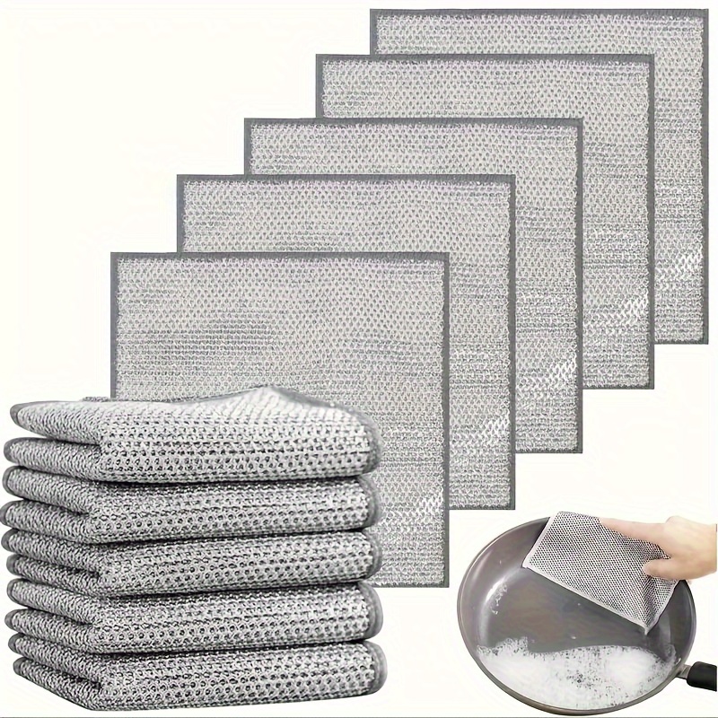

10-pack Contemporary Stainless Steel Dish Cloths, Nylon Square Dish Towels With Non-woven Fabric Weaving, Character Themed Fade Resistant Kitchen Scrubbers For Stain Removal And Cookware Cleaning.