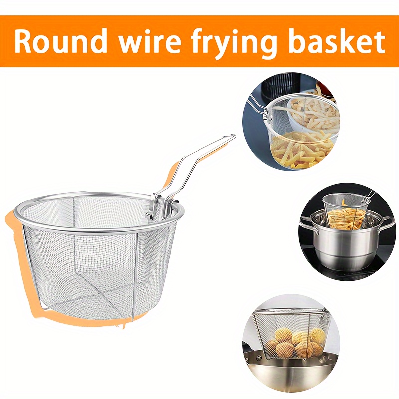 

Stainless Steel Frying Basket With Detachable Handle - Round Wire Mesh Design For Crispy Foods, Perfect For Restaurants & Food Trucks Deep Fryer Basket