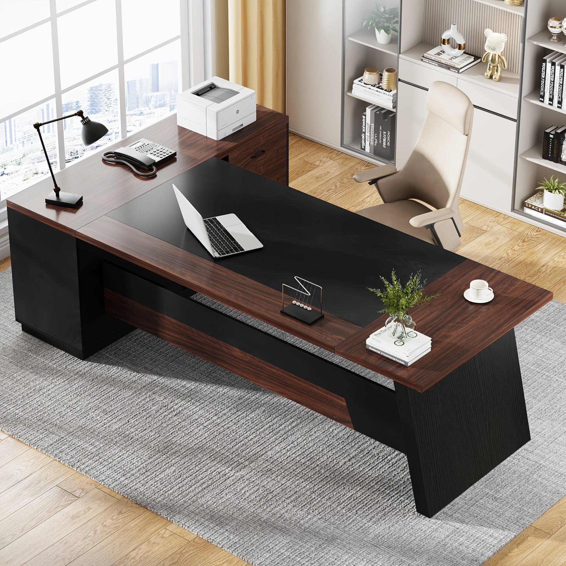 78" Contemporary L-Shape Desk with Lateral File Cabinet