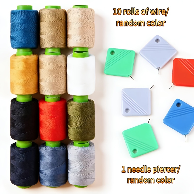 TEMU Combinatieset van 10 spoelen spijkerbroek-naaigaren + 1 naaldinrijger, duurzame naaigereedschapset, geschikt voor kledingreparatie, handgemaakte