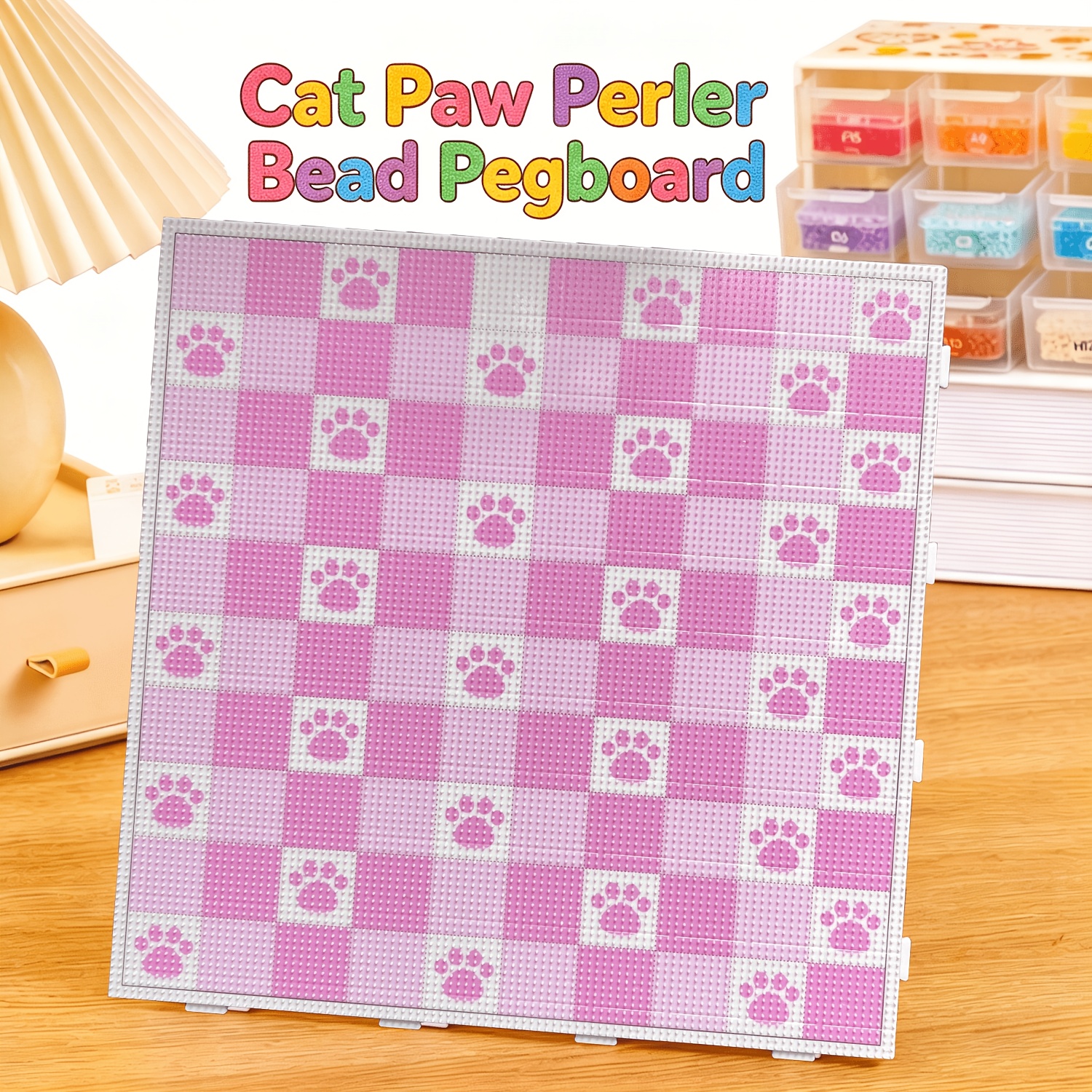 TEMU 1pc Of 104-peg Pink Cat Paw Pegboard, Suitable For 2.6mm .thickened Pegboard, Professional Diy Tool.ideal For Fuse Bead Handmade Gifts, Diy 3d