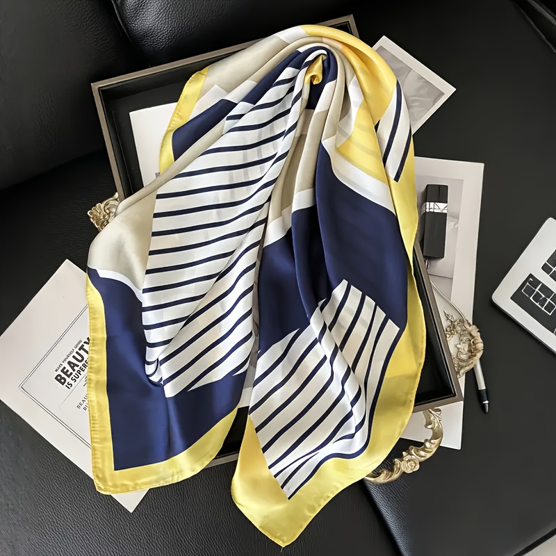 E-shop 1 Elegantes Quadratisches Tuch in Marineblau, Weiß Gelb - Atmungsaktives -Material, als Stirnband, Schal Haaraccessoire, Stilvolles