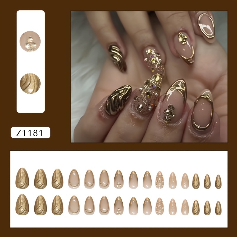 TEMU Three-dimensional Irregular Ripple Sparkling Rhinestone Sweet-cool Versatile European And American Instagram-style Detachable Nail Tips
