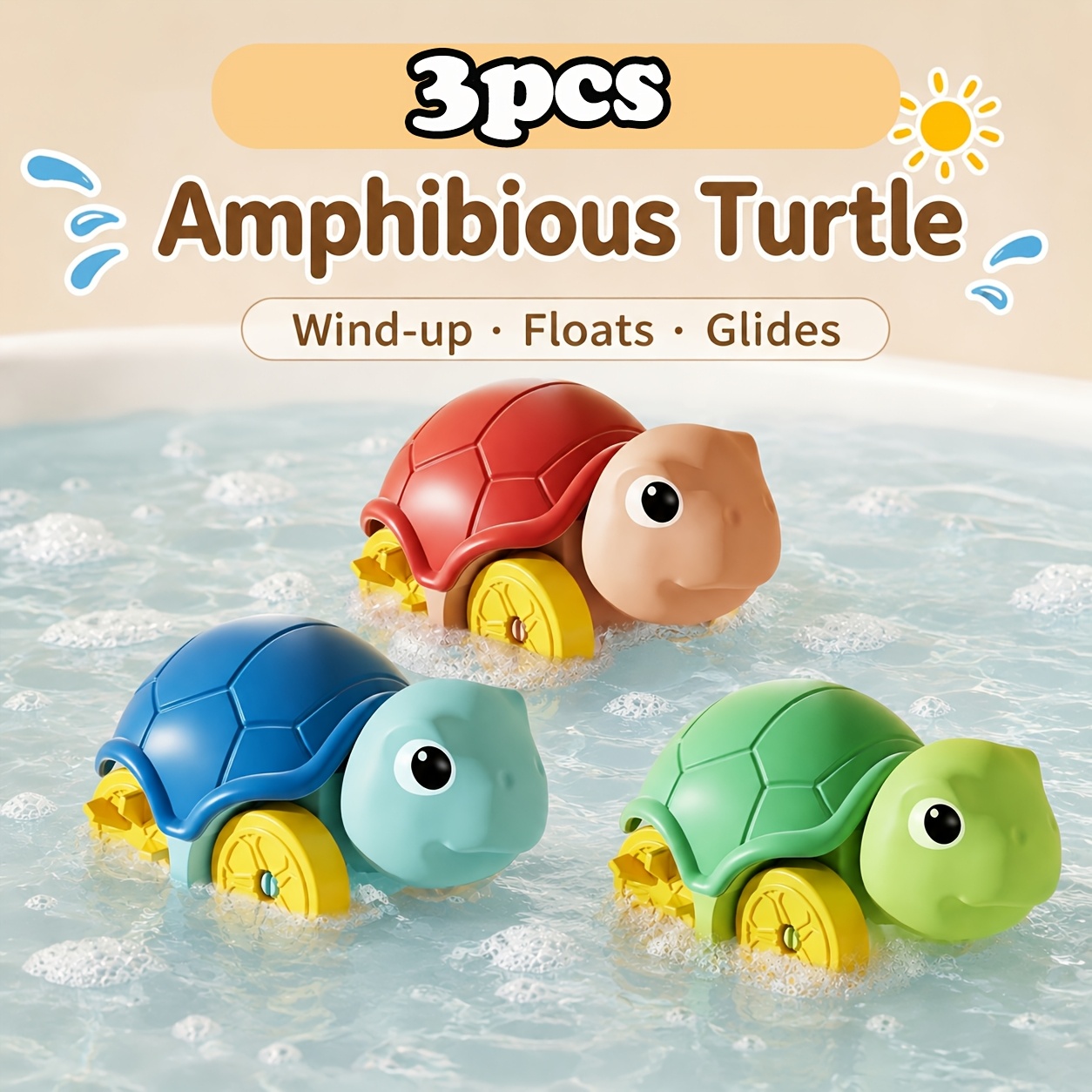Children's Wind-Up Turtle Toy Car for Bath Play