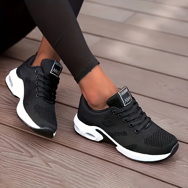 Women'S Air-Cushioned sneakers with a Lightweight Sole, Classic Running Shoes, Breathable Mesh Lace-Up Casual Shoes, Comfortable Upper, Solid Color, Minimalist Style, Suitable for Various Sports, Daily Work, Vacations, And Travel