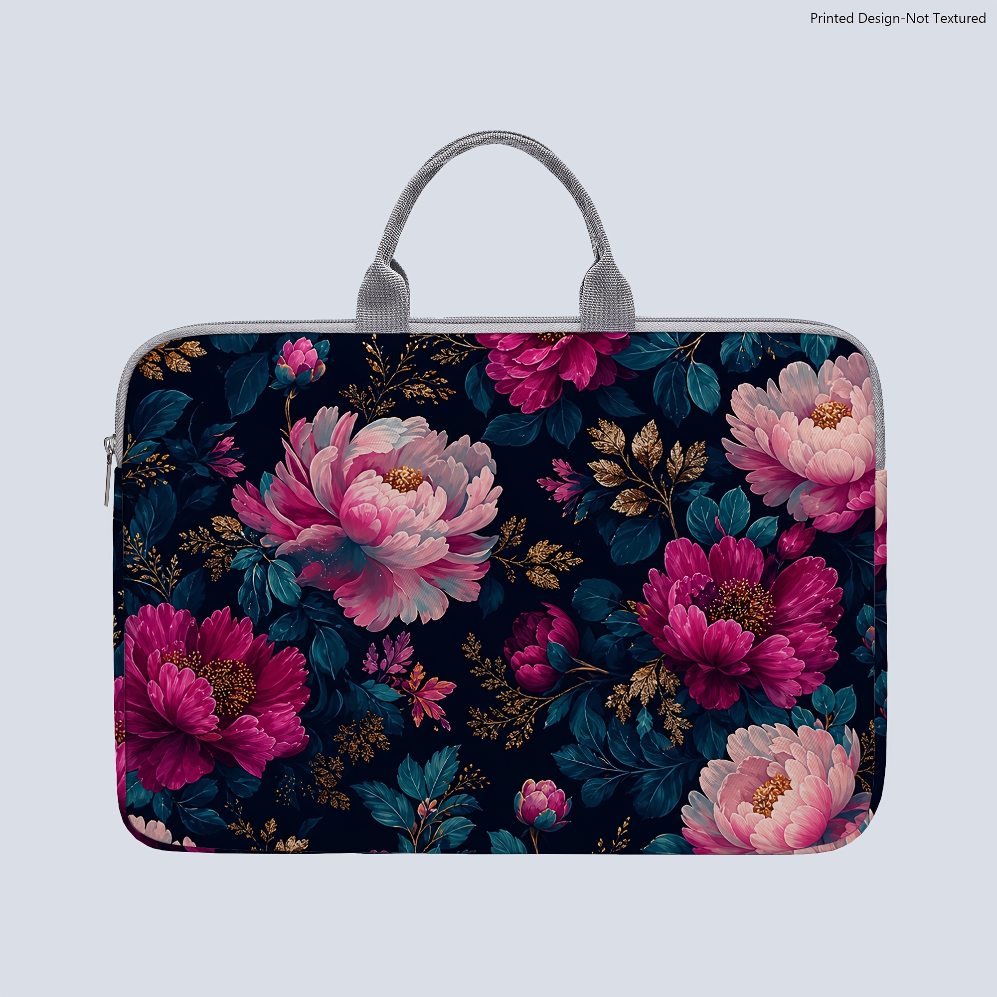 TEMU [1 Laptop Bag] Peony-print Laptop Bag, Briefcase-style Fabric Bag, Fits 14-inch Laptops, Soft Laptop Sleeve, Briefcase-style Tablet Case,