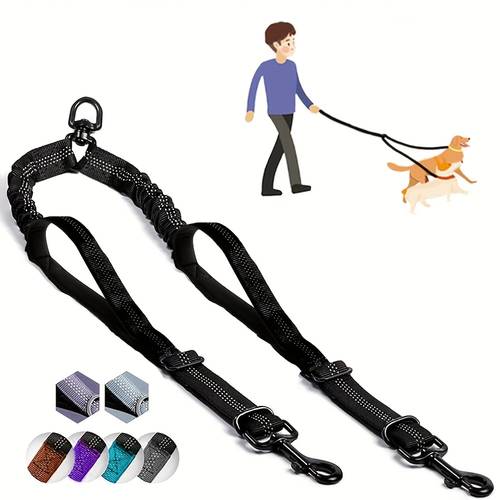 a 2 in 1 adjustable elastic leash for dogs featuring swivel to prevent tangling designed for walking and training comfortably it a shock absorbing reflective elastic leash with a thickened handle