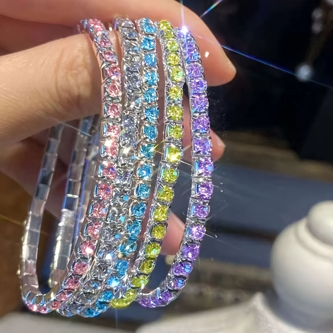 TEMU 5 Sparkling Rhinestone Elastic Bracelets Bling Bling Adjustable Elastic Bracelet Suitable For Giving Delicate Bracelets As Gifts To Women