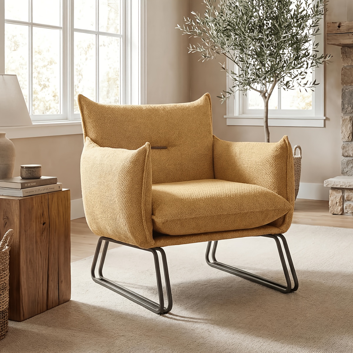 Modern Dining Chair with Thick Cushion and Metal Legs