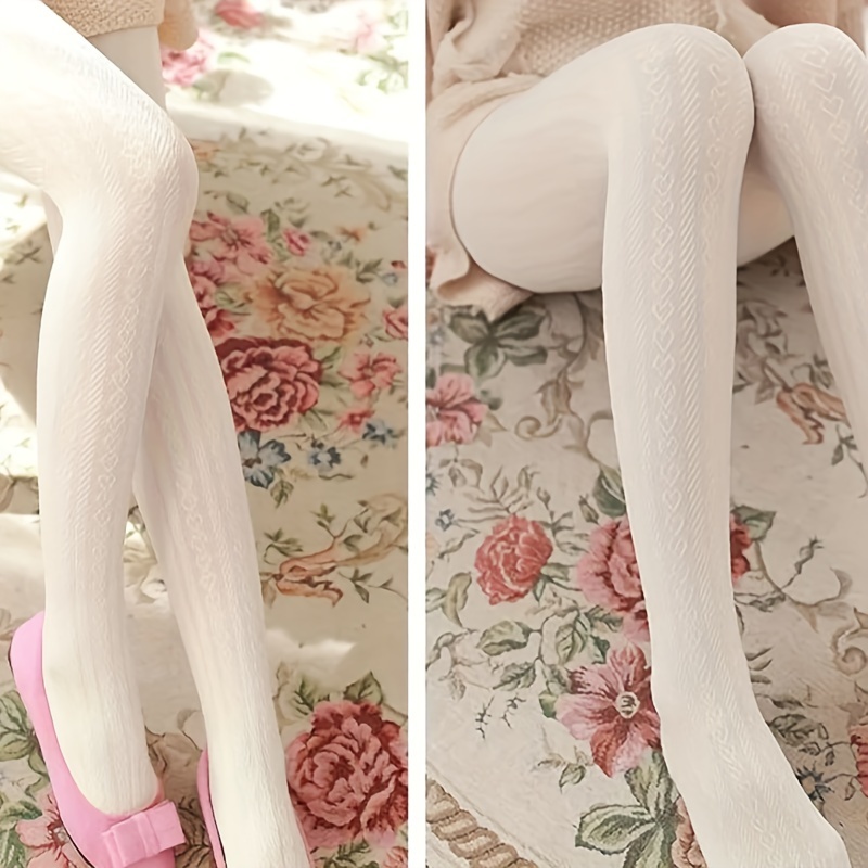 

Solid Heart Textured Tights, Japanese Style Slim Fit Footed Pantyhose For Fall & Winter, Women's Stockings & Hosiery