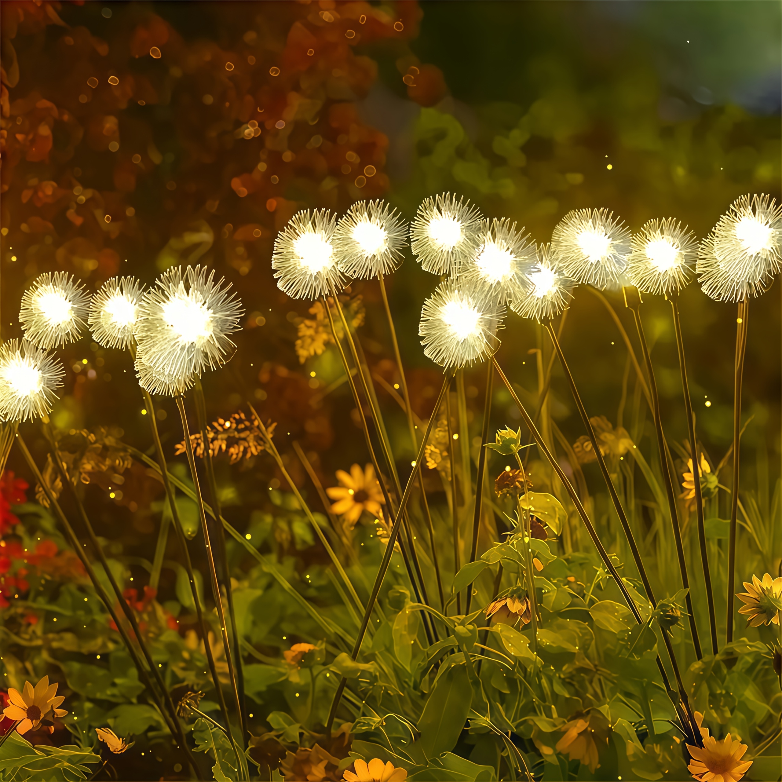   solar dandelion garden lights   warm white led semi flush mount nickel battery solar powered outdoor landscape lighting for courtyard park and holiday decor landscape lighting warm white led solar powered light lights for decoratio Product details 0