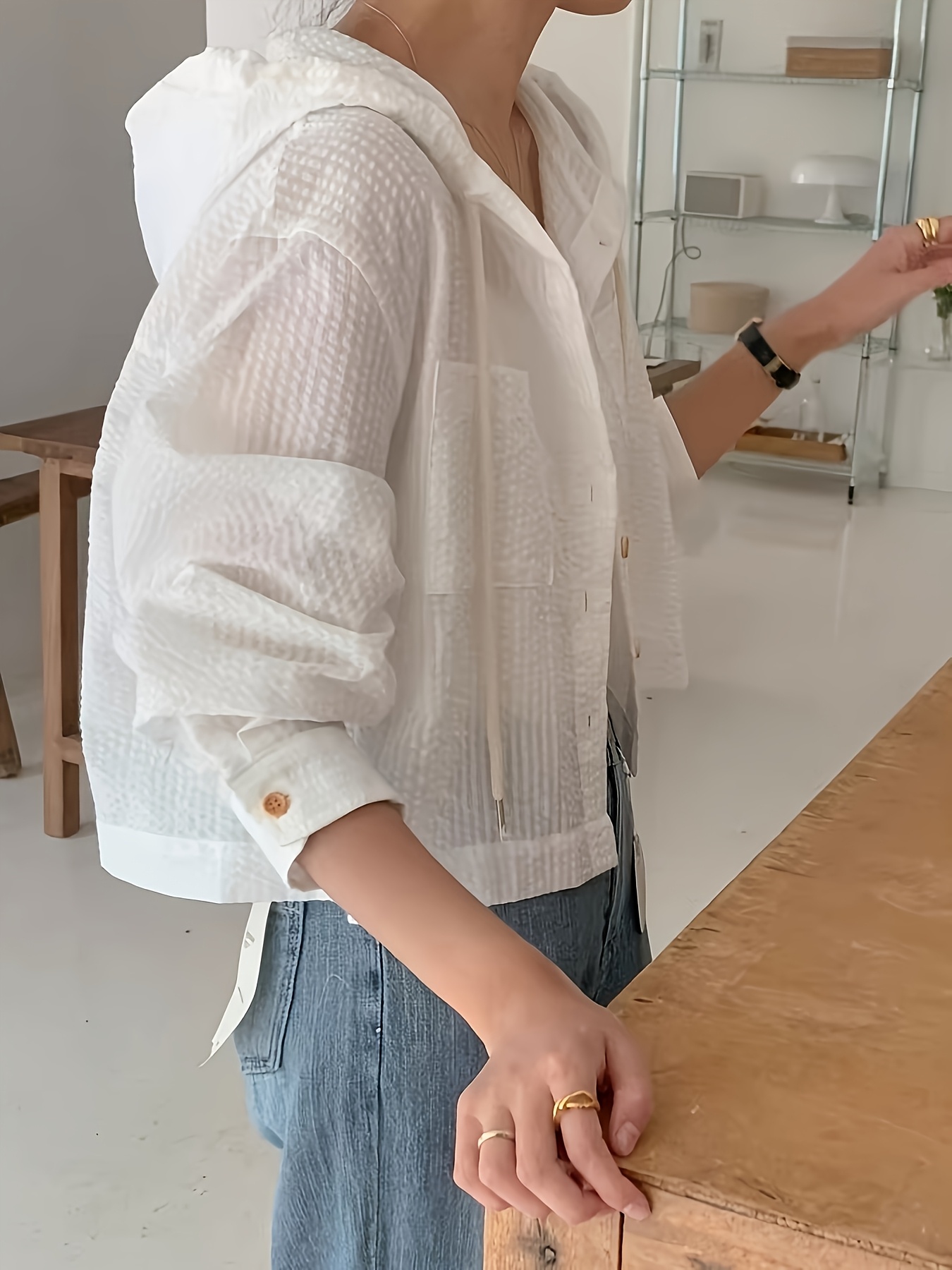 elegant and versatile single breasted short coat loose fitting vacation long sleeve hooded shirt for women