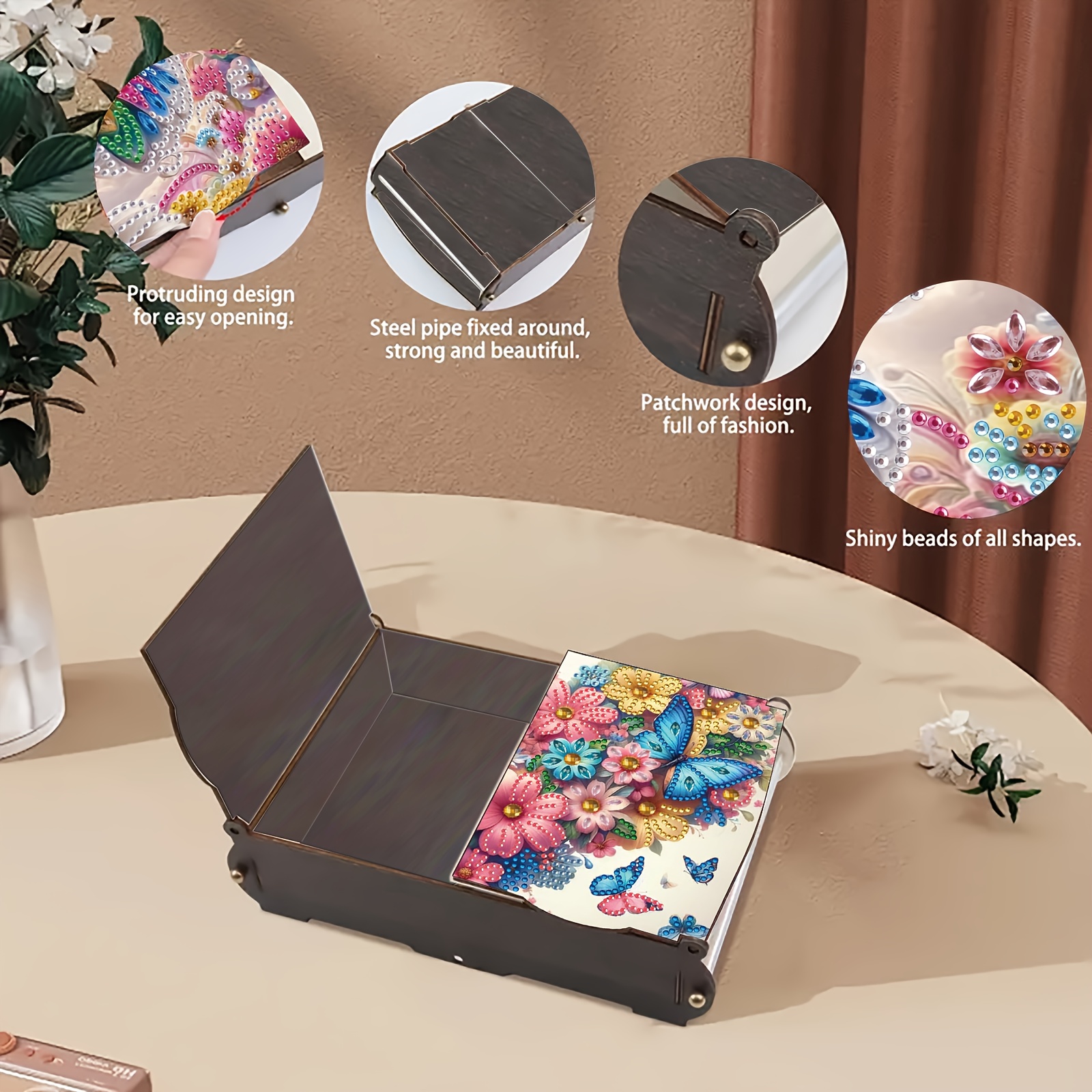 Heart-Shaped Butterfly & Flower Rhinestone Art Box Kit
