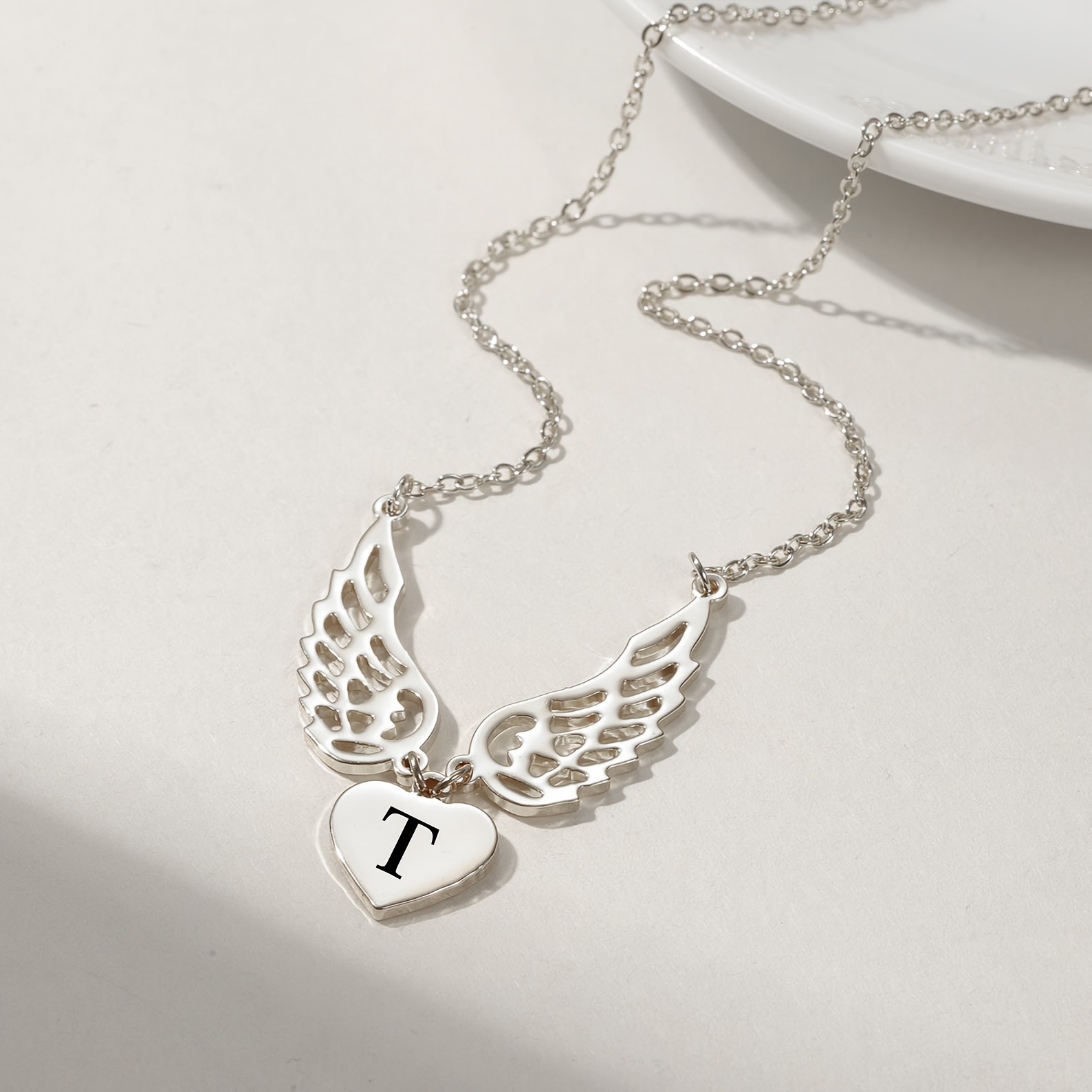 TEMU Personalized Heart-shaped Name Necklace With Hollow Wings, Elegantly Designed In French Bohemian Style, Fashionable And Versatile, Made Of 18k