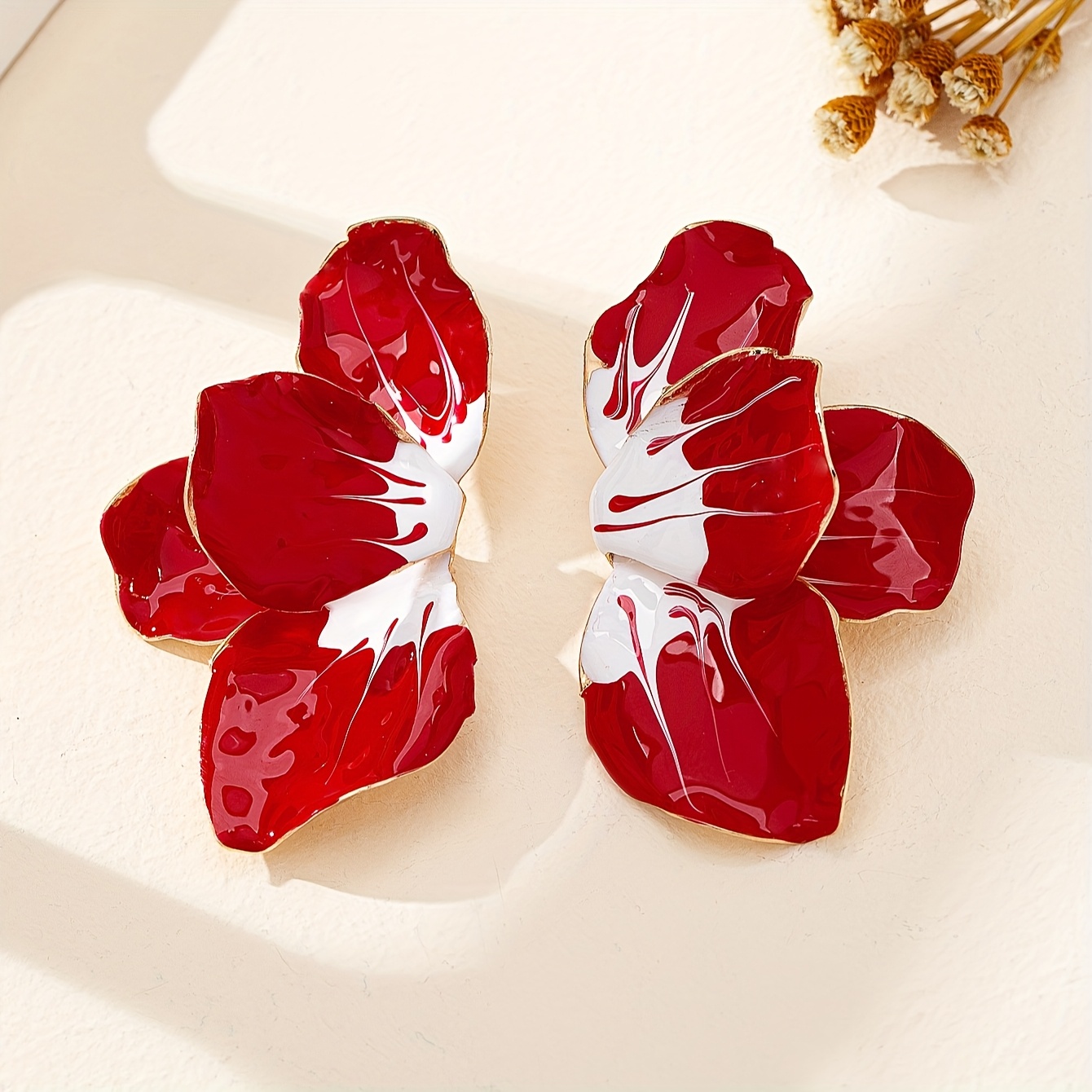 TEMU A Pair Of Large, Fashionable, Versatile Enamel Floral Earrings For Women