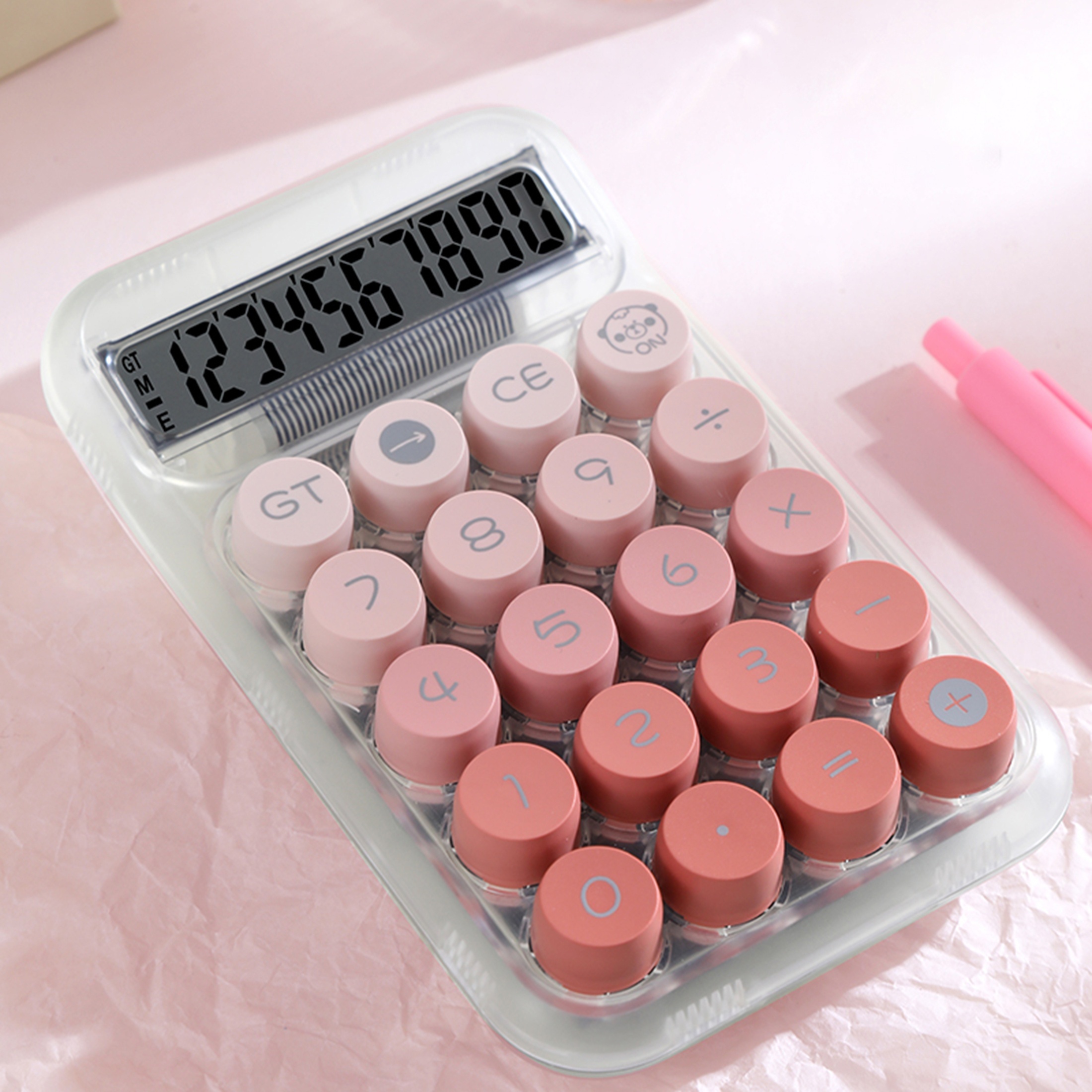 TEMU 1pc Gradient Calculator Big Buttons 10 , Transparent Shell Calculator Aesthetic Calculator Kawaii Trans Parent Pink, Multicolor Calculator Basic