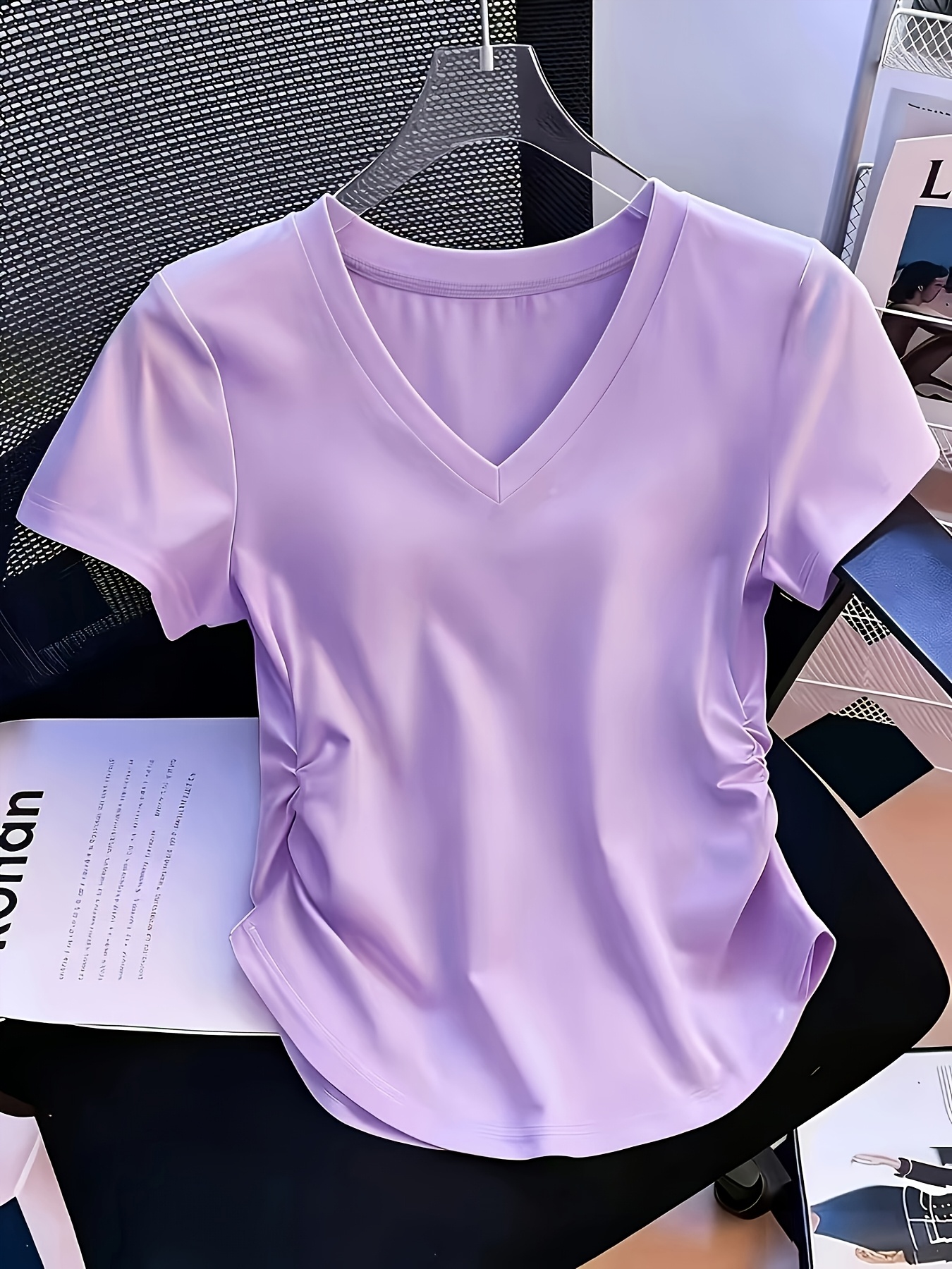 imagen del artículo camiseta y2k retro de color   casual de manga corta,   y verano, cuello  , ajustada, camiseta de moda de manga corta