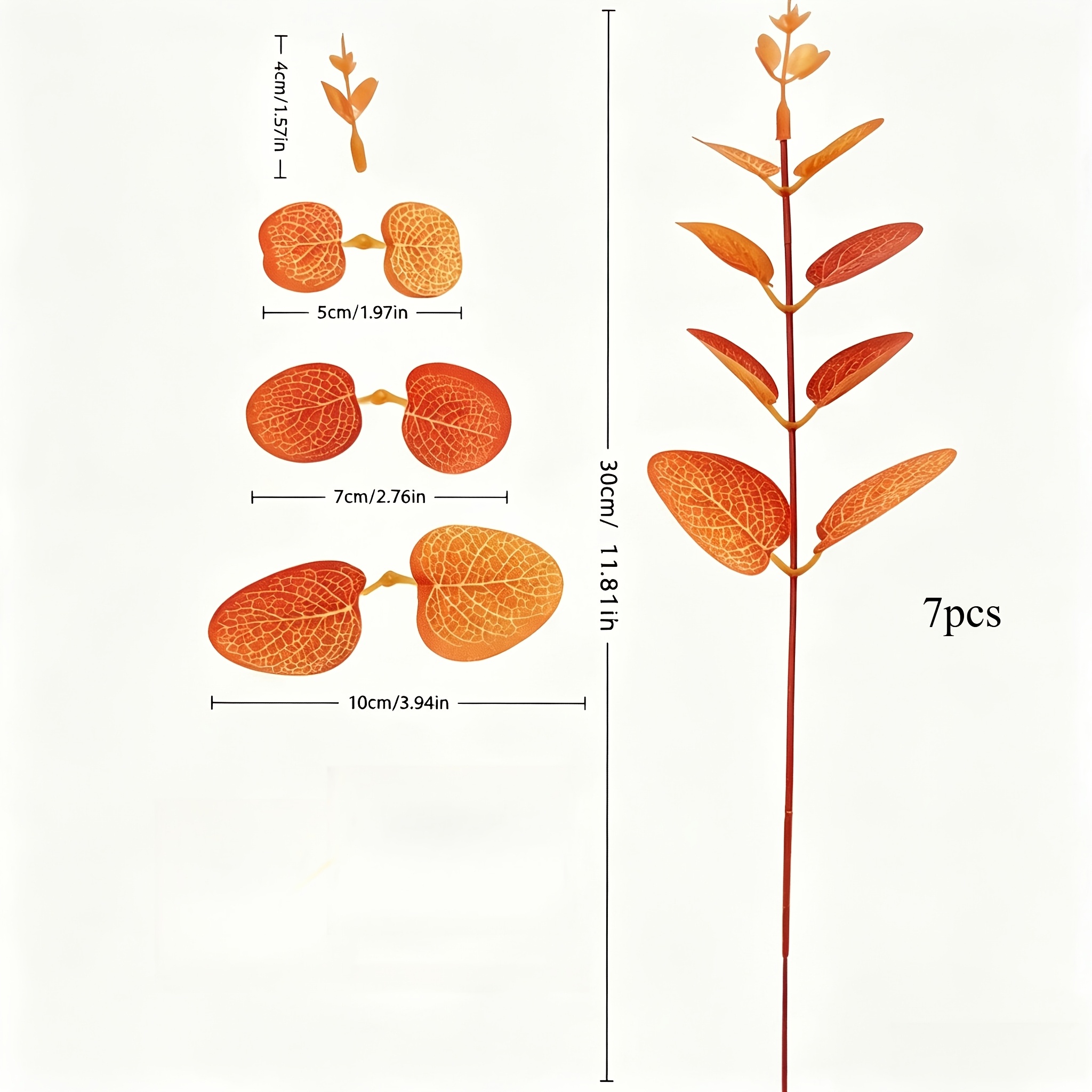 TEMU Ensemble de 7 feuilles d'eucalyptus artificielles de couleur automne, branche d'eucalyptus argenté unique, taille 30 cm/11,81 pouces, verdure de