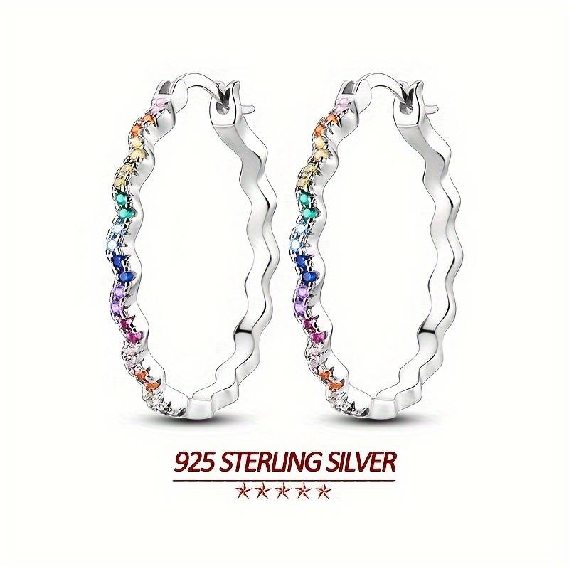 

Original 925 Sterling Silver High Quality Women Hoop Earrings Large Size 3cm Colorful Cubic Zircon Pavé Sets Elegance Luxury Weddings Earrings Jewelry Gifts